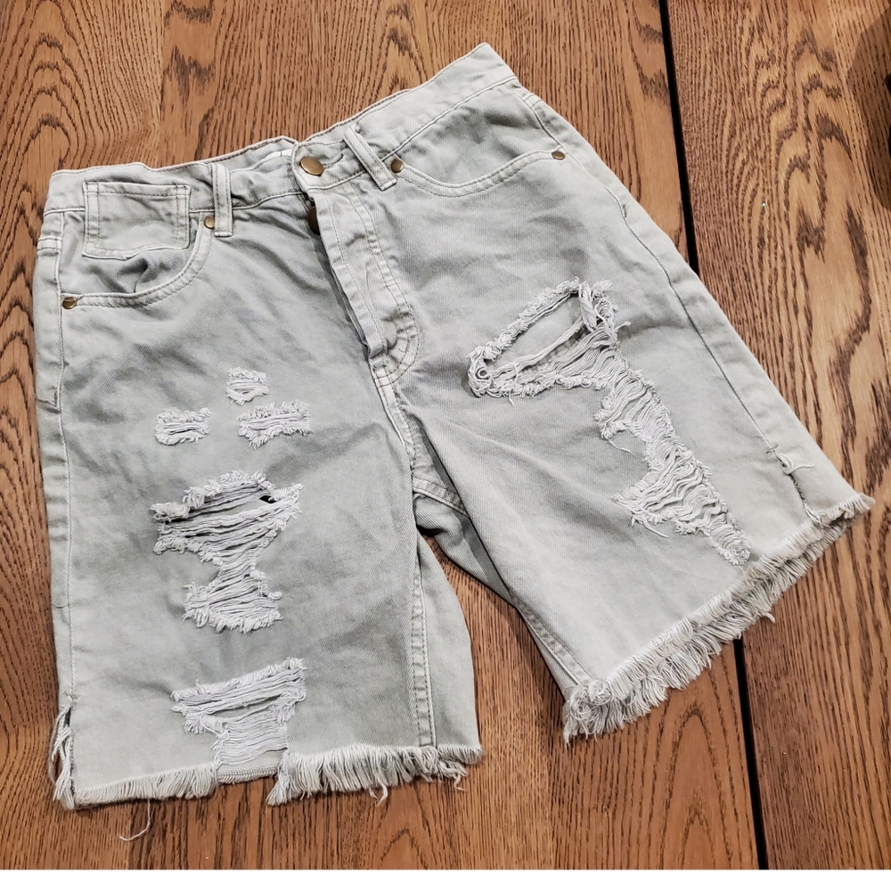 Distressed denim cutoff shorts by easel